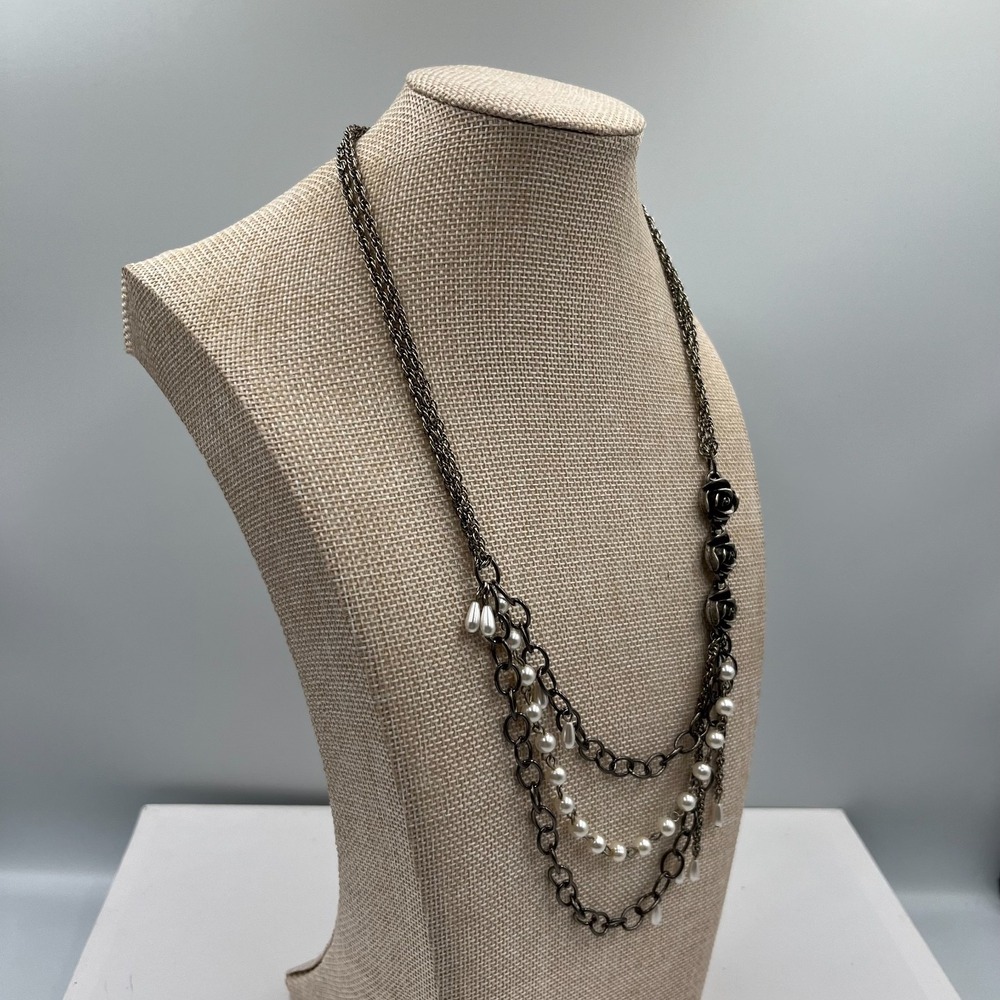 Vintage RACHEL Rose Pearl Multi-Strand Necklace Shabby Chic Romantic Boho Pink - Picture 6 of 9